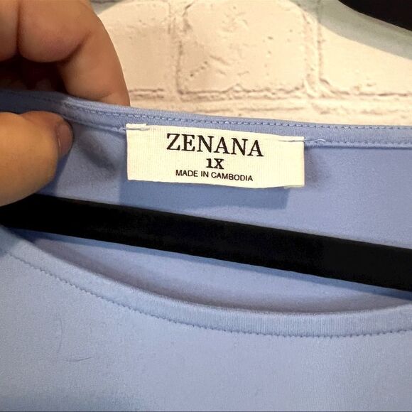 Zenana Top Plus Size Tank Flowy Jersey High Low Empire Waist Sky Blue 1X - Picture 3 of 6
